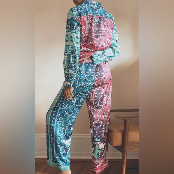Anthropologie Other - Anthropologie Parsley Silky‎ Pj Set Women's S Top M Bottom Printed Long Sleeve✅